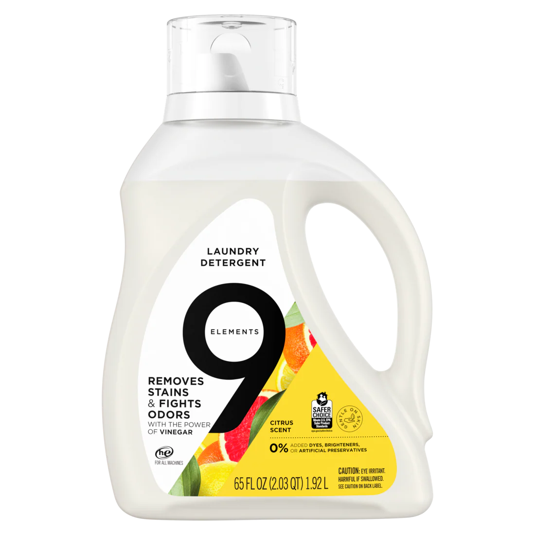 9 Elements Liquid Laundry Detergent Citrus Scent Vinegar Powered - 65oz/4pk