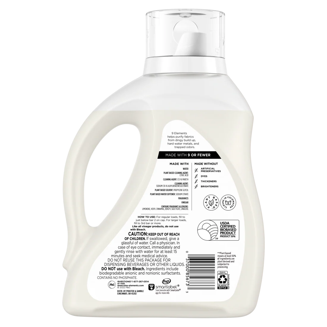 9 Elements Liquid Laundry Detergent Citrus Scent Vinegar Powered - 65oz/4pk - Image 2