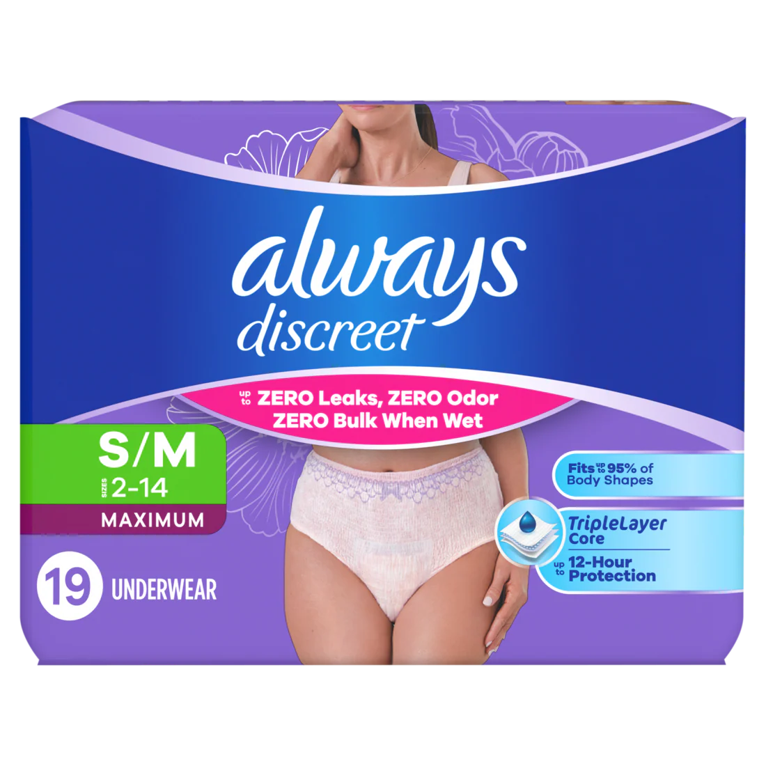 Always Discreet Reimagined Adult Diapers For Women Maximum Incontinence And Postpartum Underwear S/M 19 Ct - 19ct/2pk