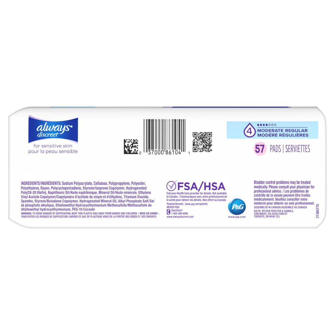 Always Discreet Incontinence Pads For Women With Bladder Leaks Sensitive Skin Pads Moderate Absorbency Regular Length - 57ct/3pk - Image 2