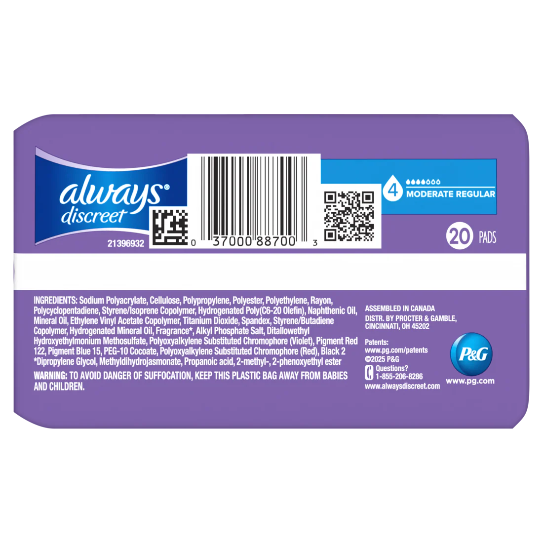 Always Discreet Adult Incontinence Pads For Women Moderate Absorbency Regular Length Postpartum Pads Size 4 - 20ct/3pk - Image 2