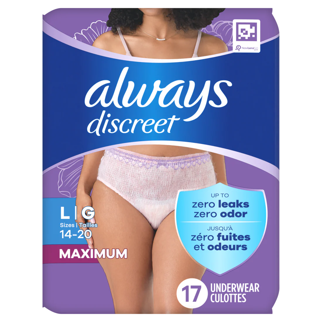 Always Discreet Adult Incontinence Underwear for Women and Postpartum Underwear Size L - Up to 100% Bladder Leak Protection - 17ct/3pk