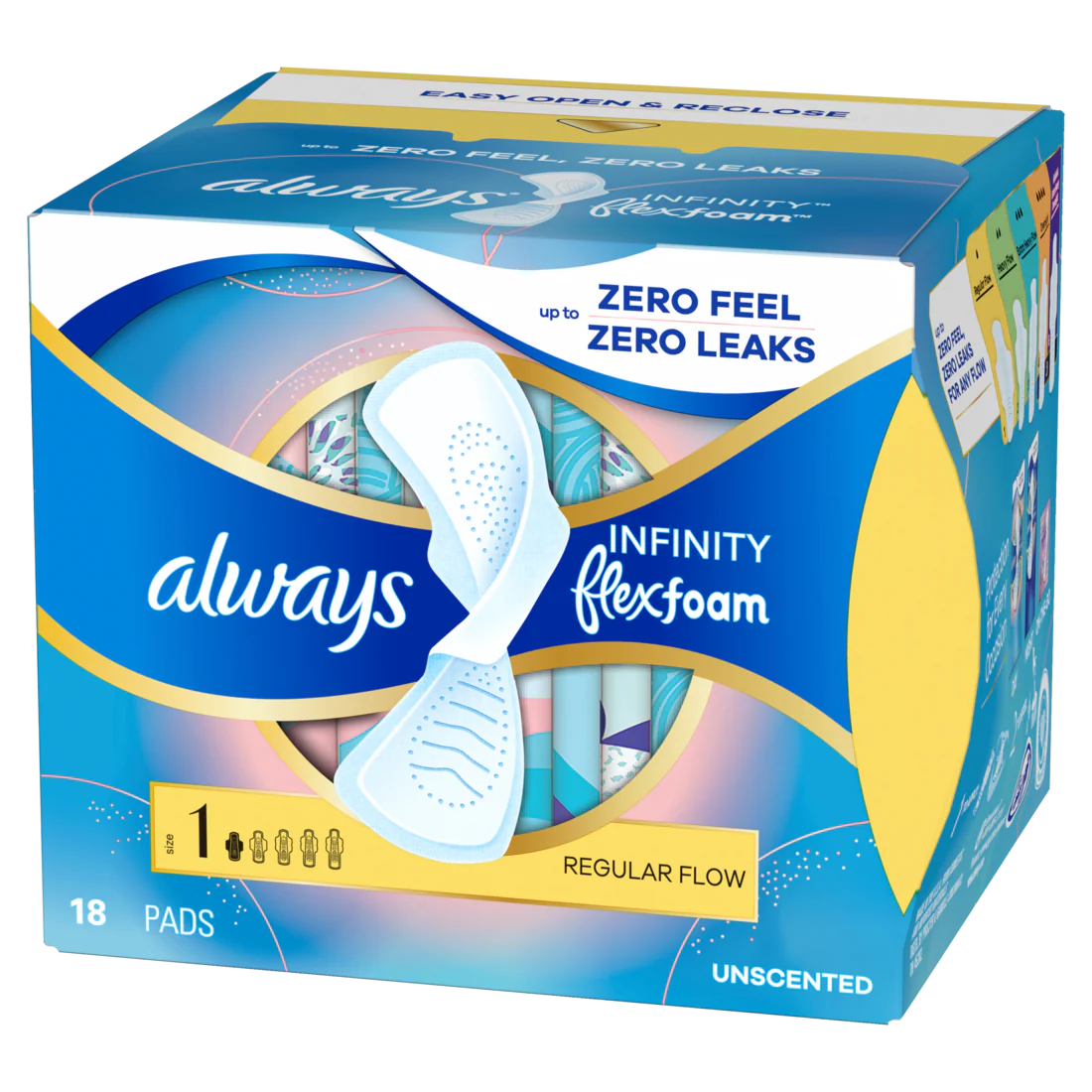 Always Infinity With Flexfoam Pads For Women Size 1 Regular Absorbency With Wings Unscented - 18ct/12pk