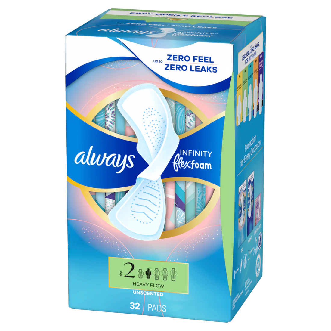Always Infinity With Flexfoam Pads For Women Size 2 Heavy Absorbency With Wings Unscented - 32ct/6pk