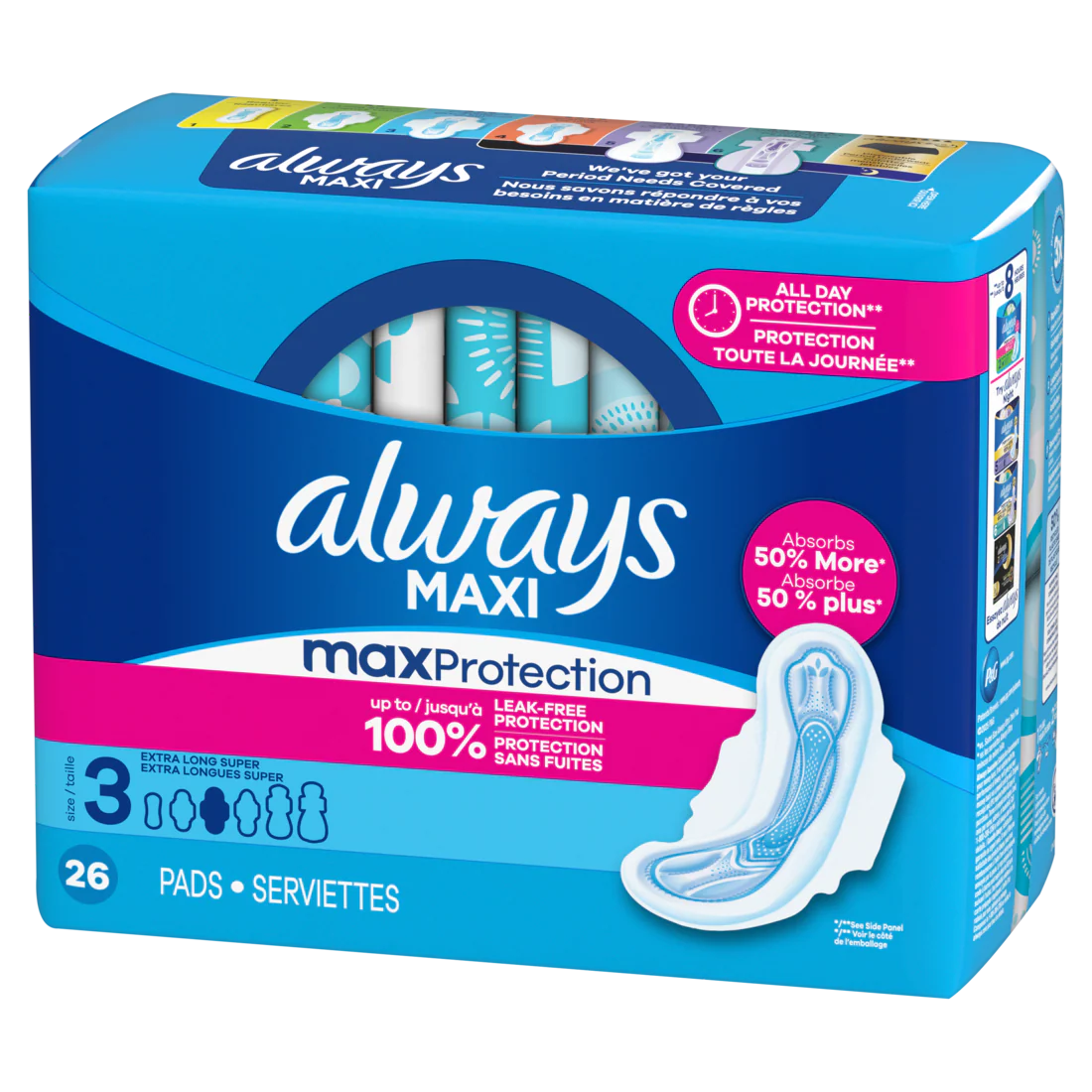 Always Maxi Feminine Pads With Wings For Women Size 3 Extra Long Super Absorbency Unscented - 26ct/3pk - Image 2