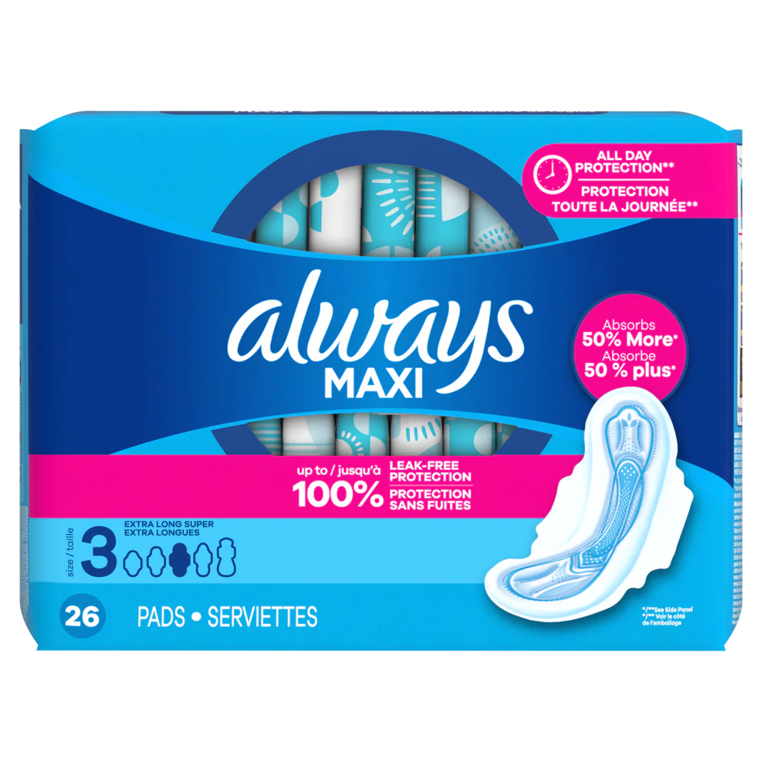 Always Maxi Feminine Pads With Wings For Women Size 3 Extra Long Super Absorbency Unscented - 26ct/6pk - Image 2