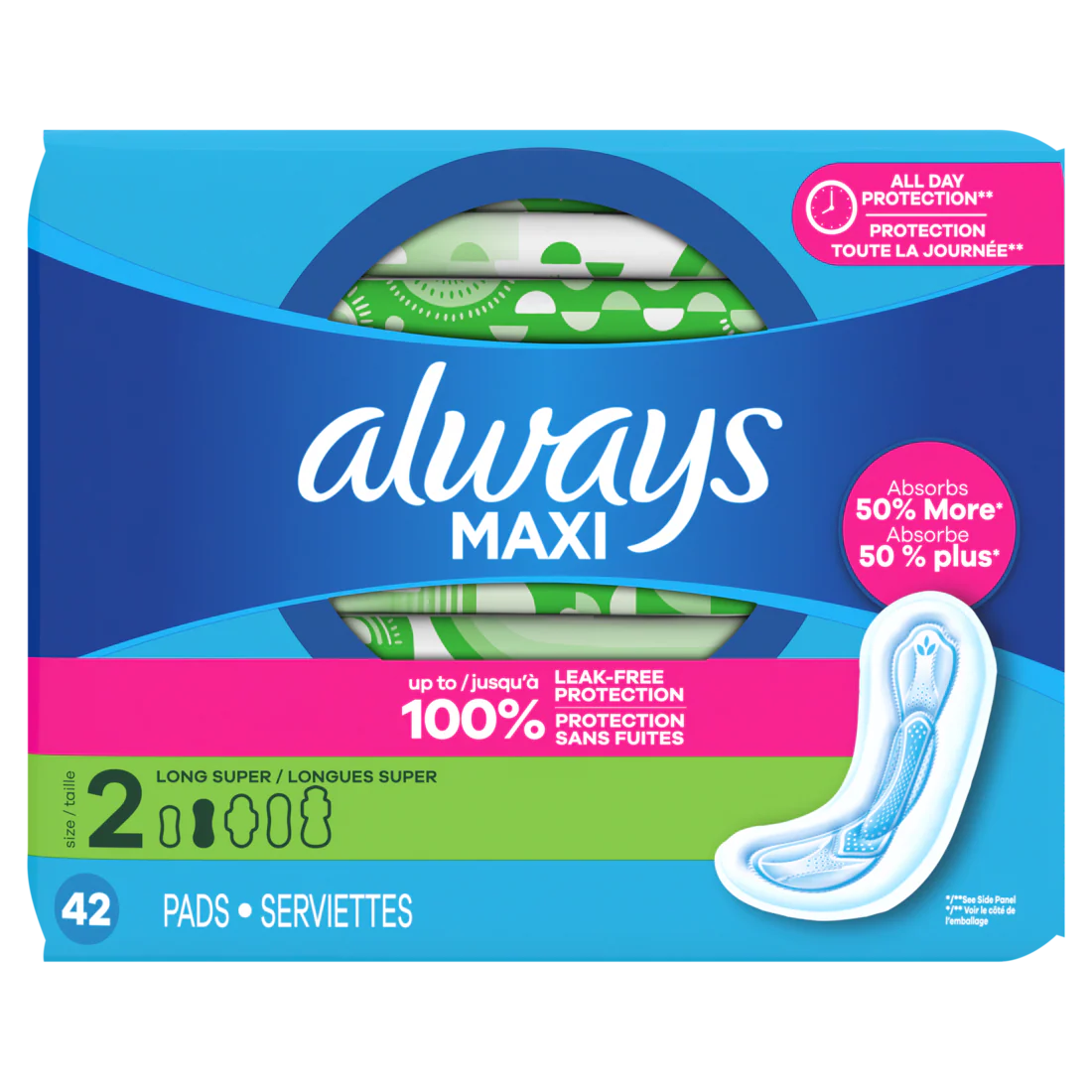Always Maxi Feminine Pads Without Wings For Women Size 2 Long Super Absorbency Unscented - 42ct/6pk - Image 2