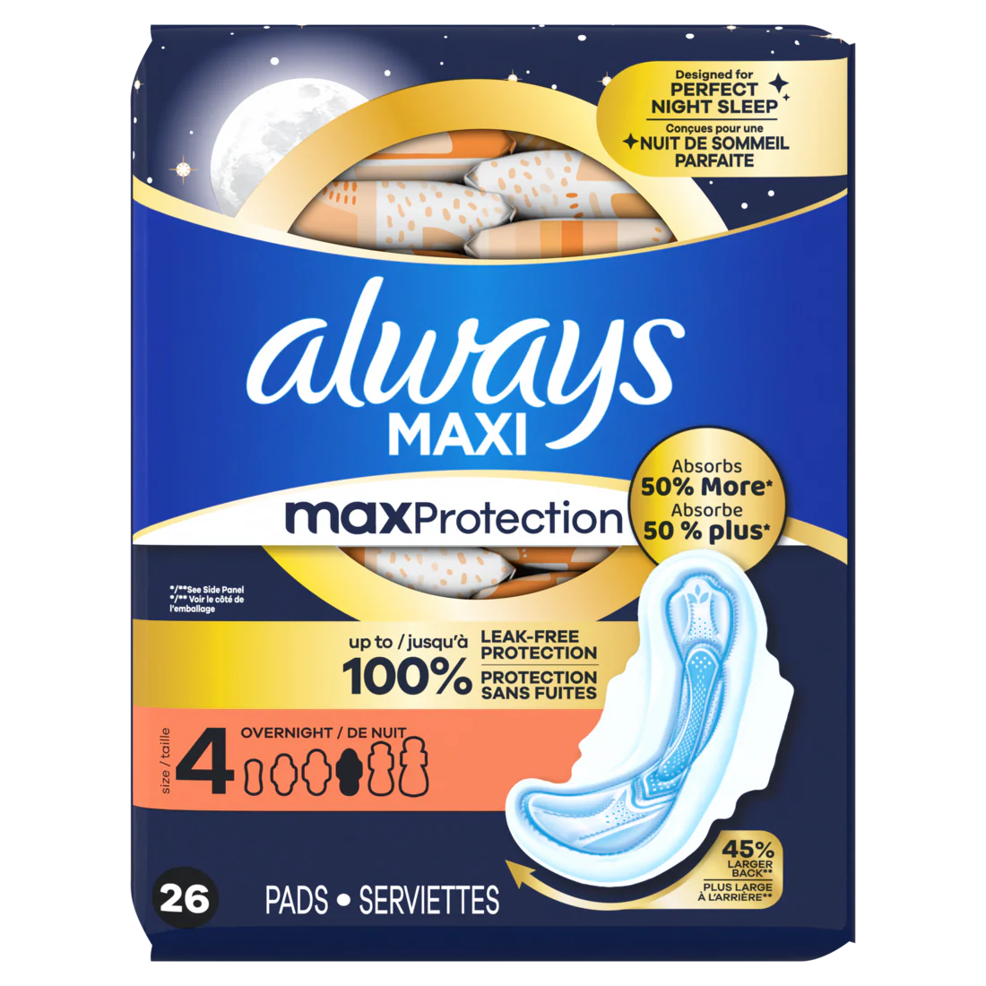 Always Maxi Overnight Pads With Wings For Women Size 4 Overnight Absorbency Unscented - 26ct/6pk - Image 2