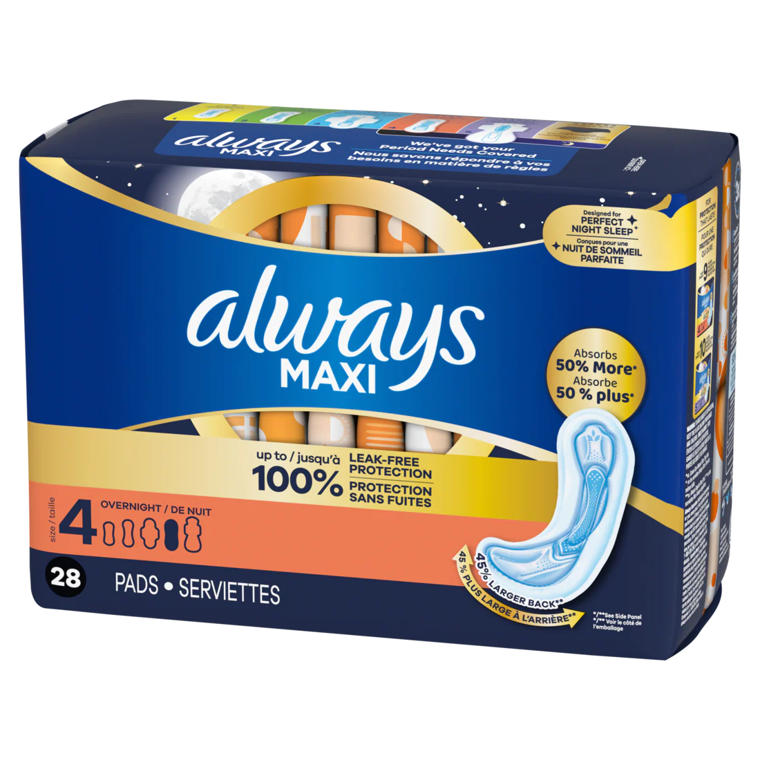 Always Maxi Overnight Pads Without Wings For Women Size 4 Overnight Absorbency Unscented - 28ct/6pk