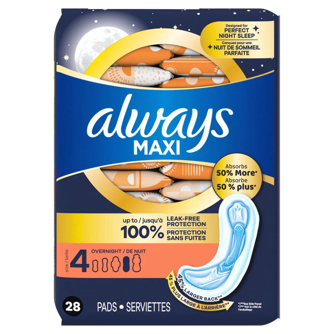 Always Maxi Overnight Pads Without Wings For Women Size 4 Overnight Absorbency Unscented - 28ct/6pk - Image 2