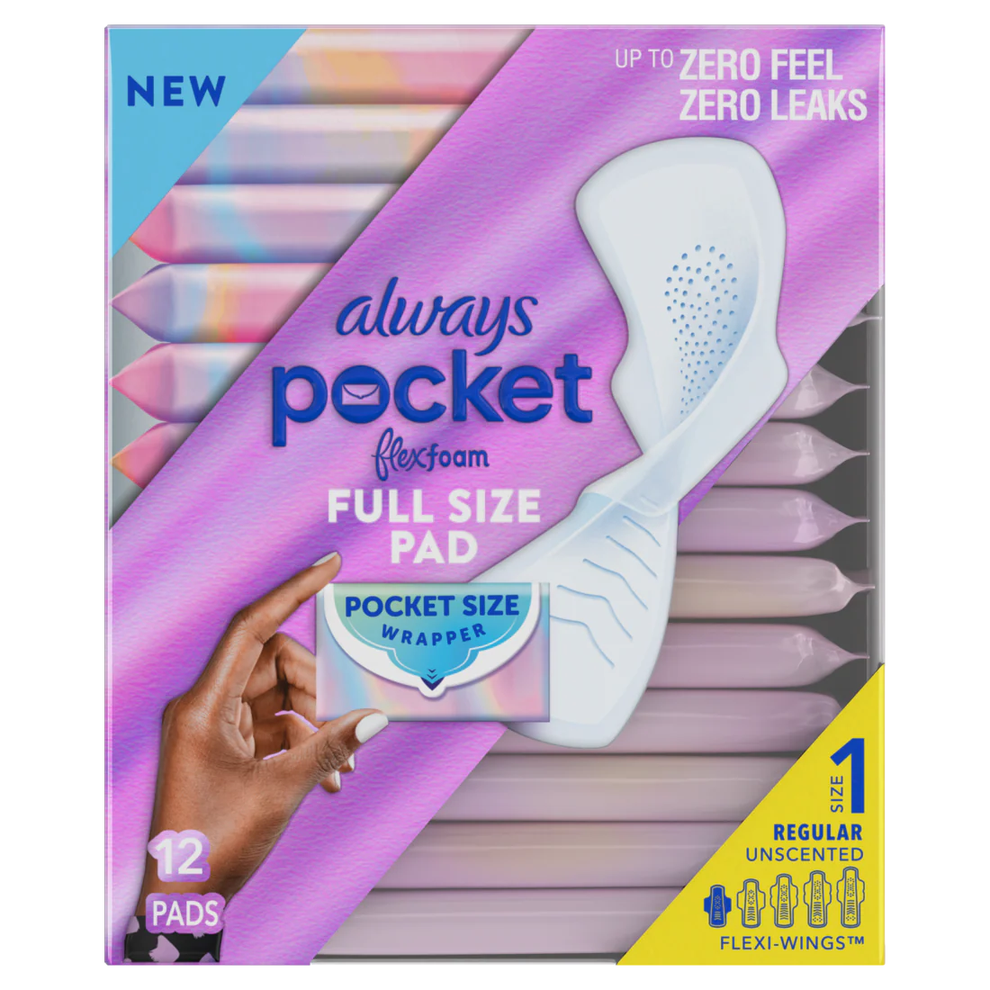 Always Pocket With Flexfoam Pads Size 1 Regular With Wings Unscented - 12ct/4pk