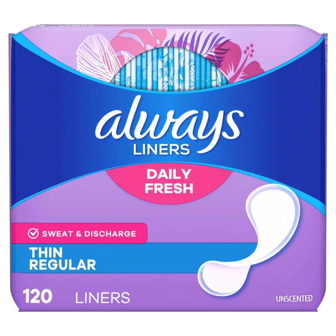 Always Daily Fresh Thin Liners Regular Absorbency Unscented Panty Liners - 120ct/6pk