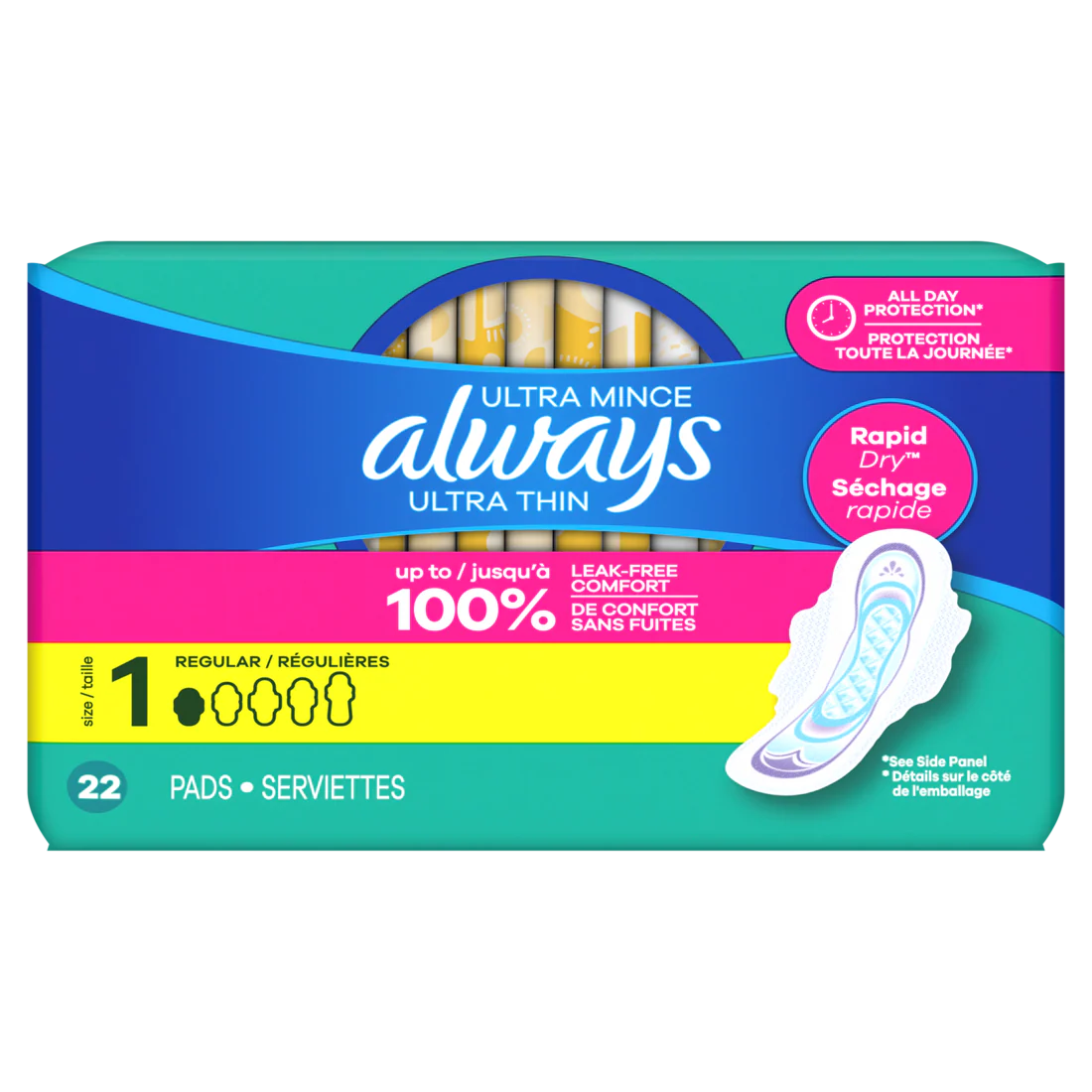 Always Ultra Thin Feminine Pads With Wings For Women Size 1 Regular Absorbency Unscented - 22ct/12pk