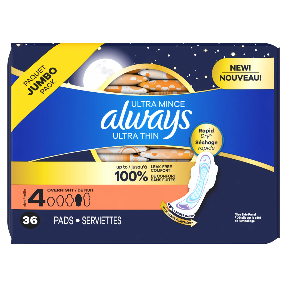 Always Ultra Thin Feminine Pads With Wings For Women Size 4 Overnight Absorbency Unscented - 36ct/6pk - Image 2