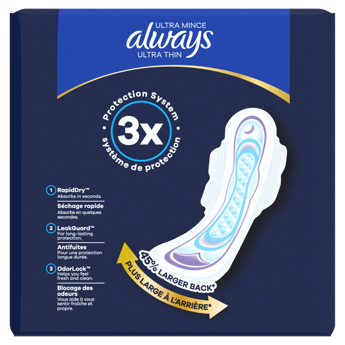 Always Ultra Thin Feminine Pads With Wings For Women Size 4 Overnight Absorbency Unscented - 50ct/3pk - Image 2