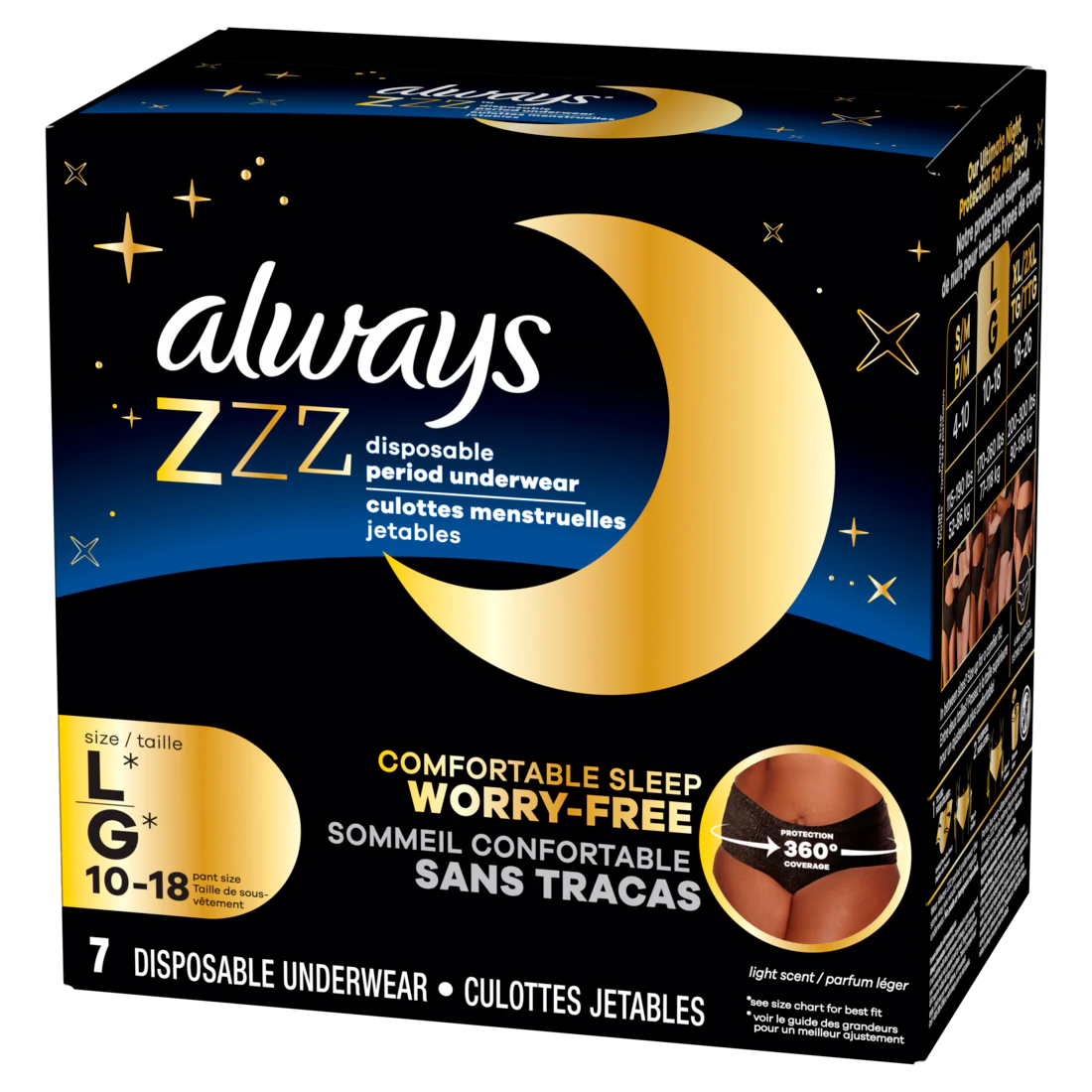 Always Zzzs Disposable Period Underwear Size L Absorbs 5X More Than An Ultra Thin Overnight Pad - 7ct/2pk