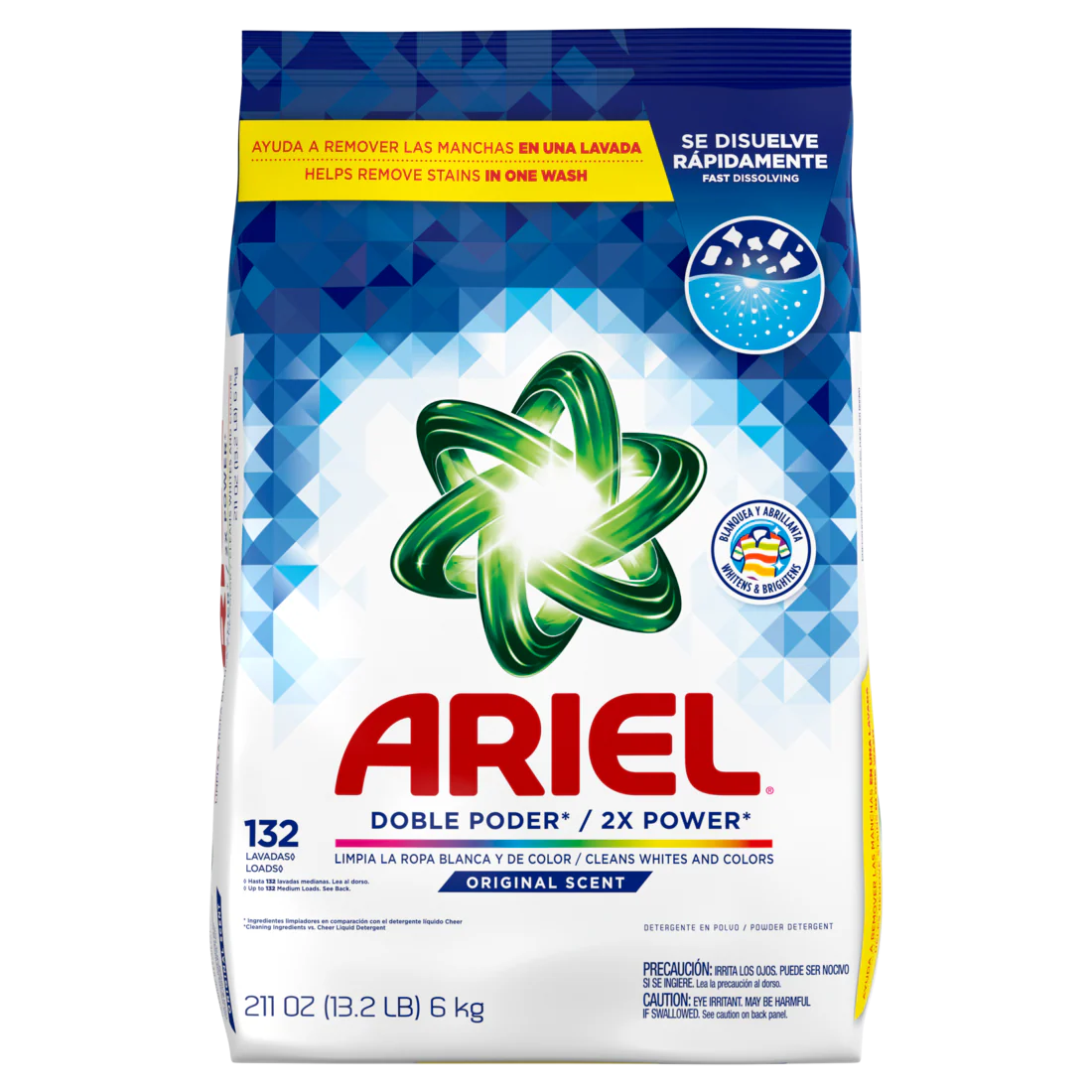 Ariel Powder Laundry Detergent Original Scent 6.0 kg 132 Loads - 211oz/2pk