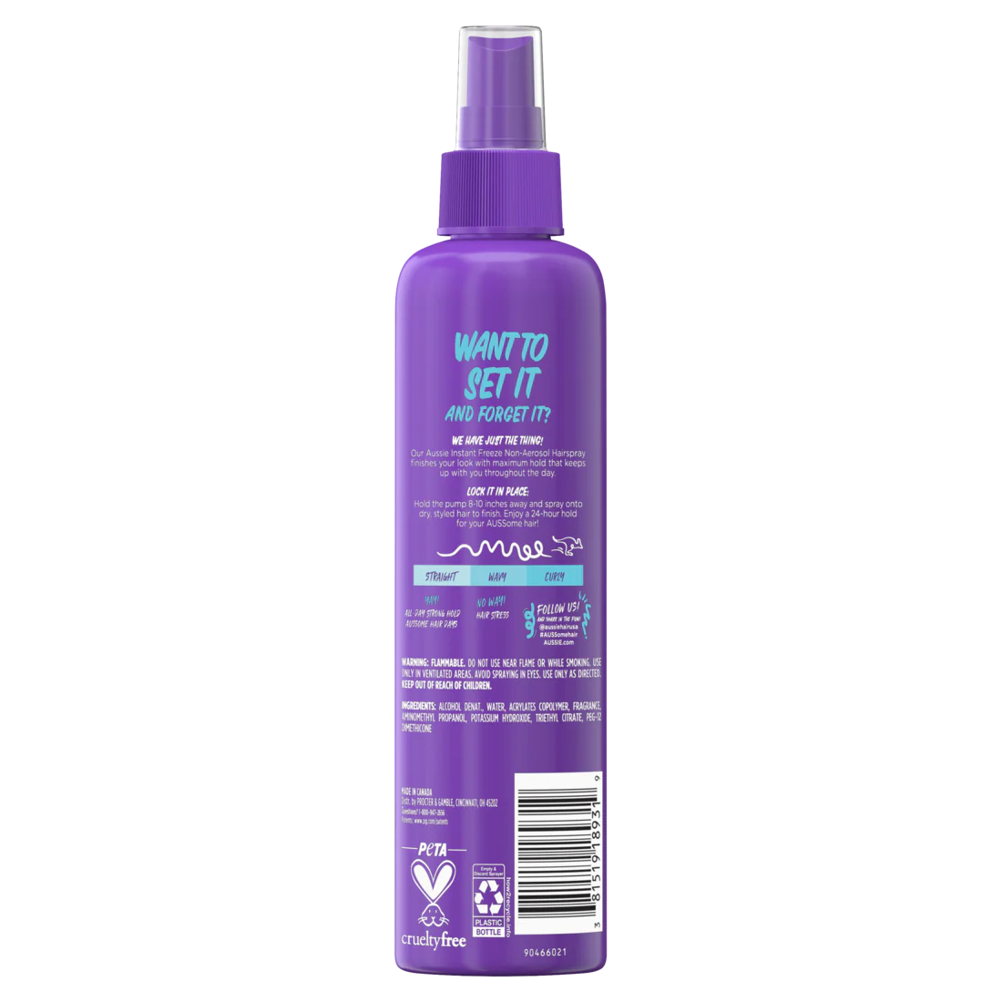 Aussie Instant Freeze Non-Aerosol Hair Spray For Curly Hair Wavy Hair And Straight Hair - 8.5oz/12pk - Image 2