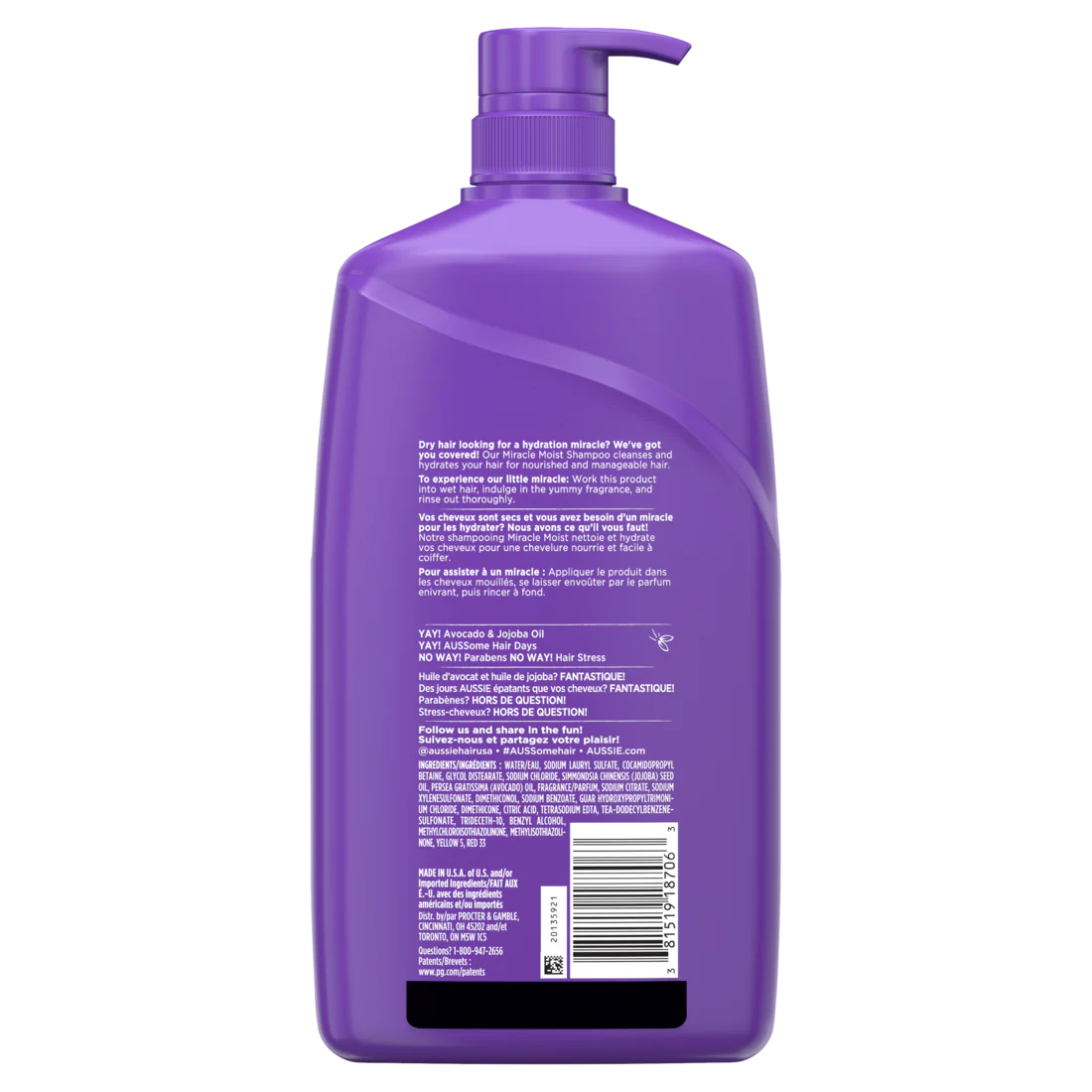 Aussie Paraben-Free Miracle Moist Shampoo Avocado & Jojoba Oil For Dry Hair - 30.4oz/4pk - Image 2