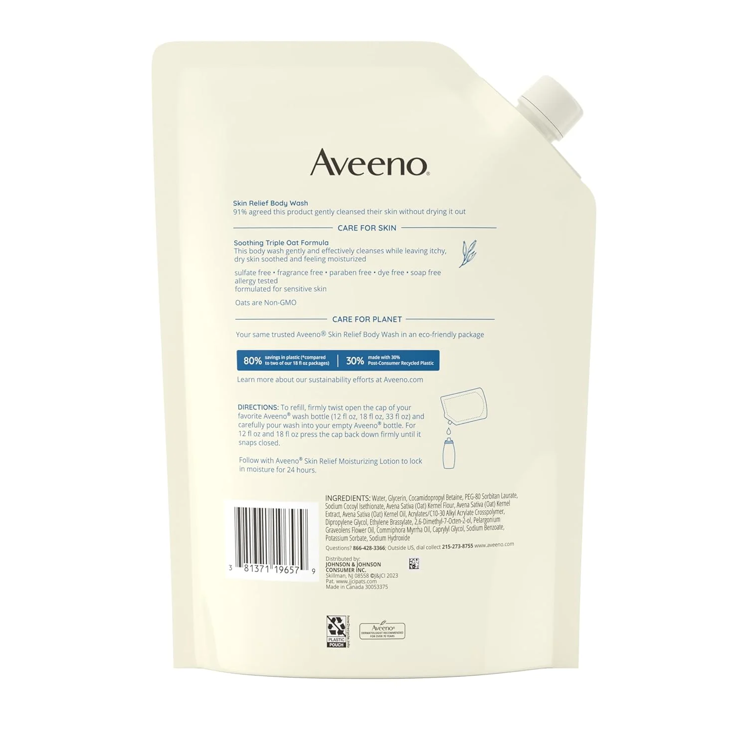 Aveeno Skin Relief Body Wash Itchy Dry Skin Fragrance Free Refill - 36oz/3pk - Image 2