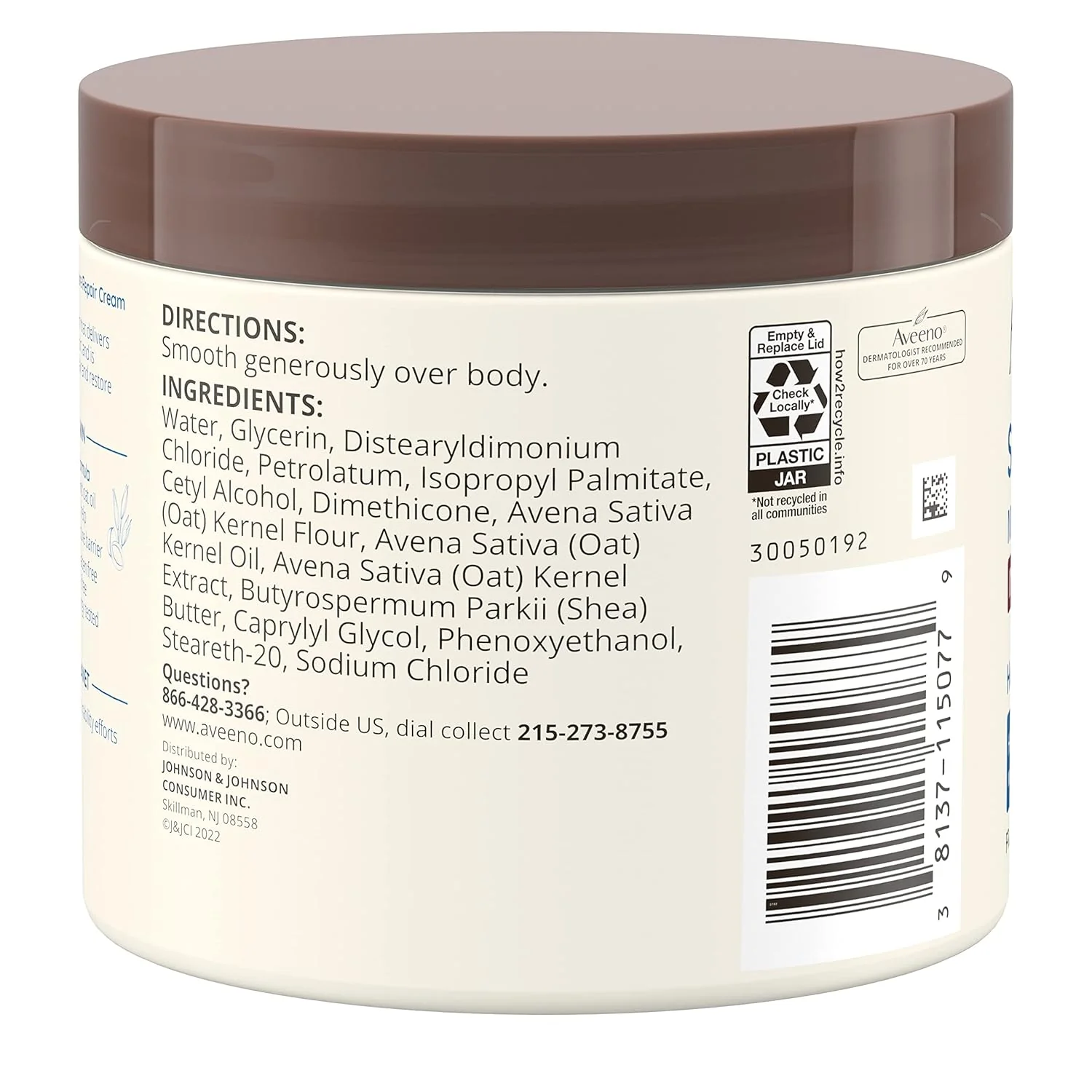 Aveeno Skin Relief Intense Moisture Cream Very Dry Skin Moisture Repair Fragrance Free Jar - 11oz/3pk - Image 2