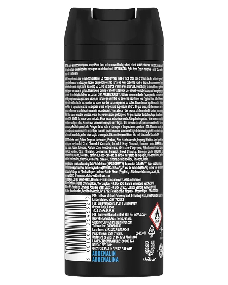 Axe Deodorant Body Spray Adrenalin - 5.0oz/150ml/6pk - Image 2