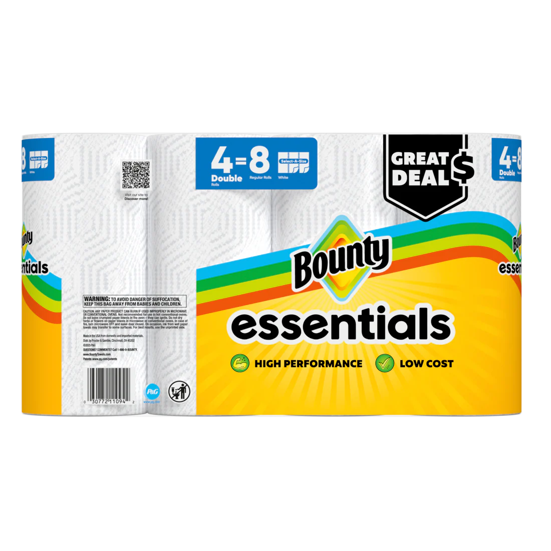 Bounty Paper Towels Essentials Select-A-Size 4 Double Rolls White 108 Sheets Per Roll - 4ct/6pk - Image 2