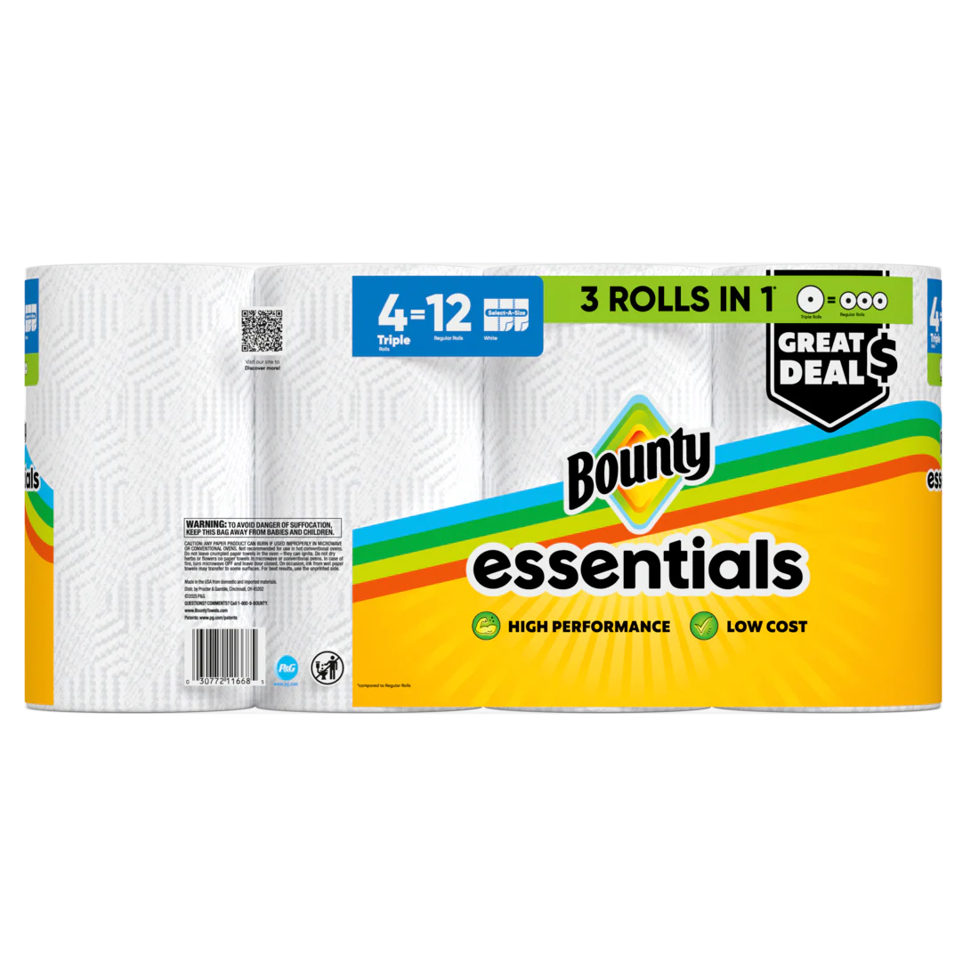 Bounty Paper Towels Essentials Select-A-Size 4 Triple Rolls White 162 Sheets Per Roll - 4ct/6pk - Image 2