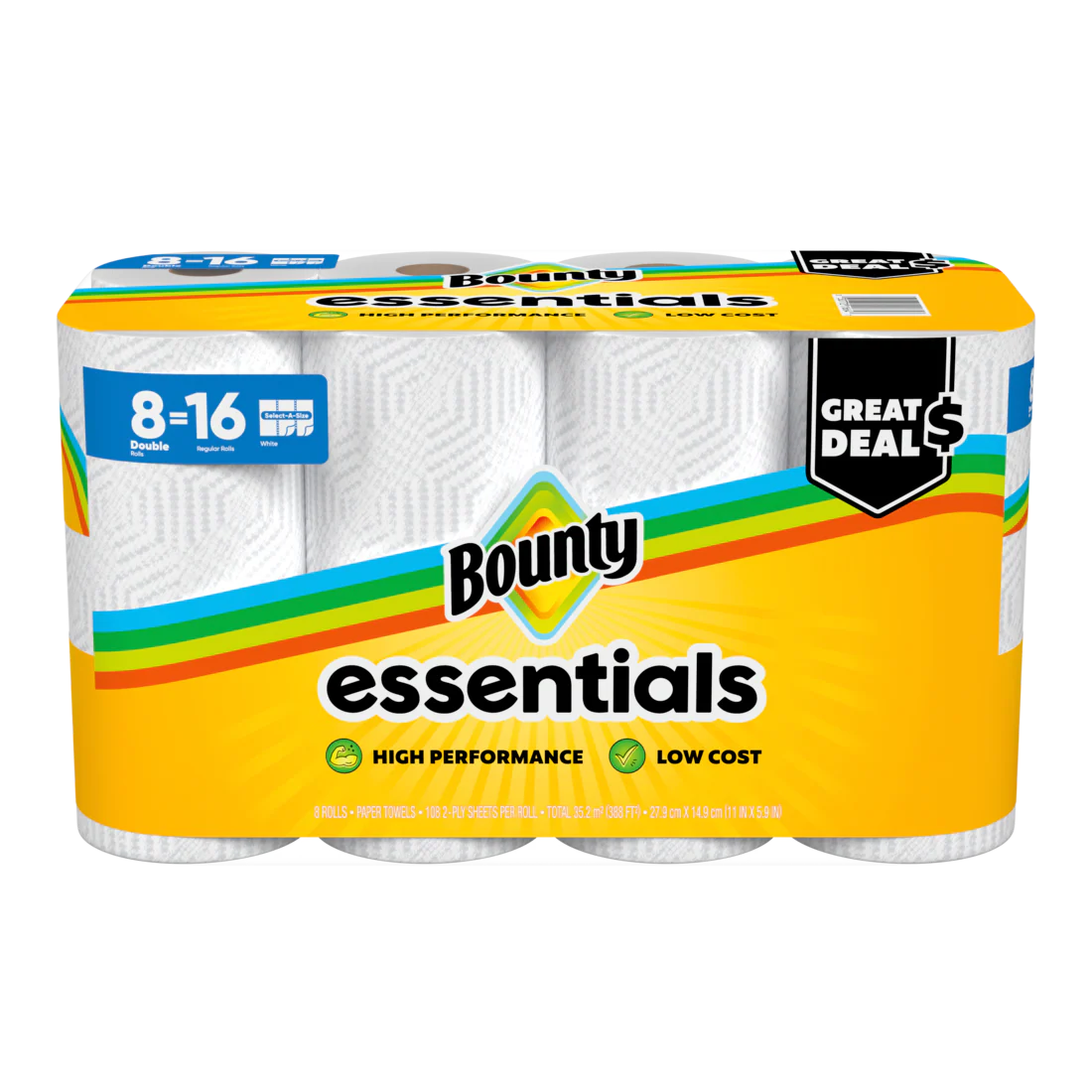 Bounty Paper Towels Essentials Select-A-Size 8 Double Rolls White 108 Sheets Per Roll - 8ct/1pk