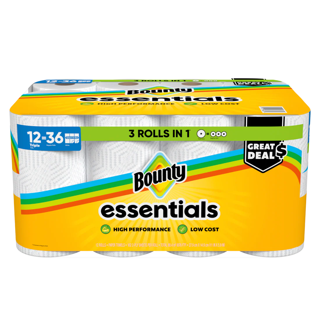 Bounty Paper Towels Essentials Select-A-Size 12 Double Rolls White 162 Sheets Per Roll - 12ct/1pk