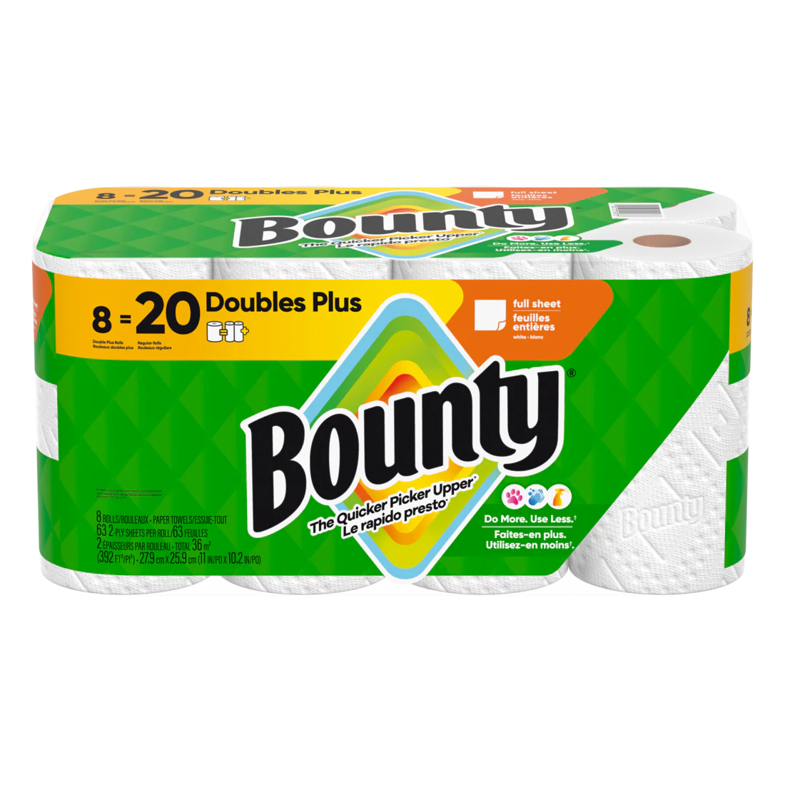 Bounty Paper Towels Full Sheet White 8 Double Plus Rolls 63 Sheets Per Roll - 8ct/1pk