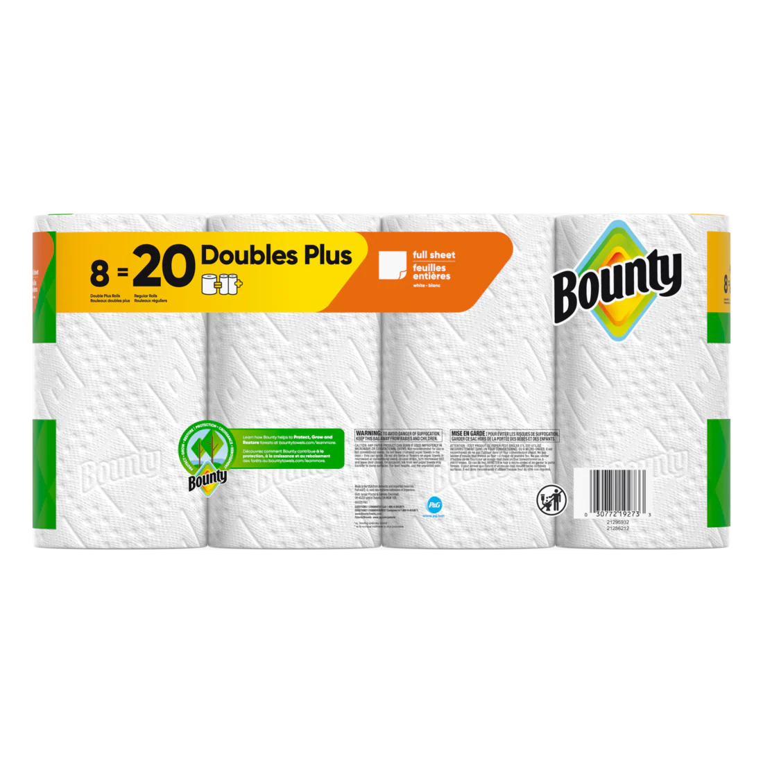 Bounty Paper Towels Full Sheet White 8 Double Plus Rolls 63 Sheets Per Roll - 8ct/1pk - Image 2