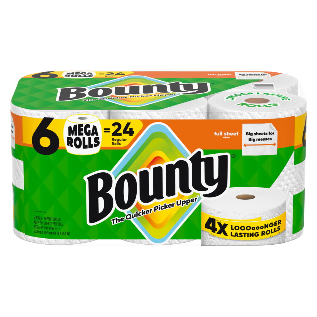 Bounty Paper Towels Full Sheet White 6 Mega Rolls 100 Sheets Per Roll - 6ct/1pk