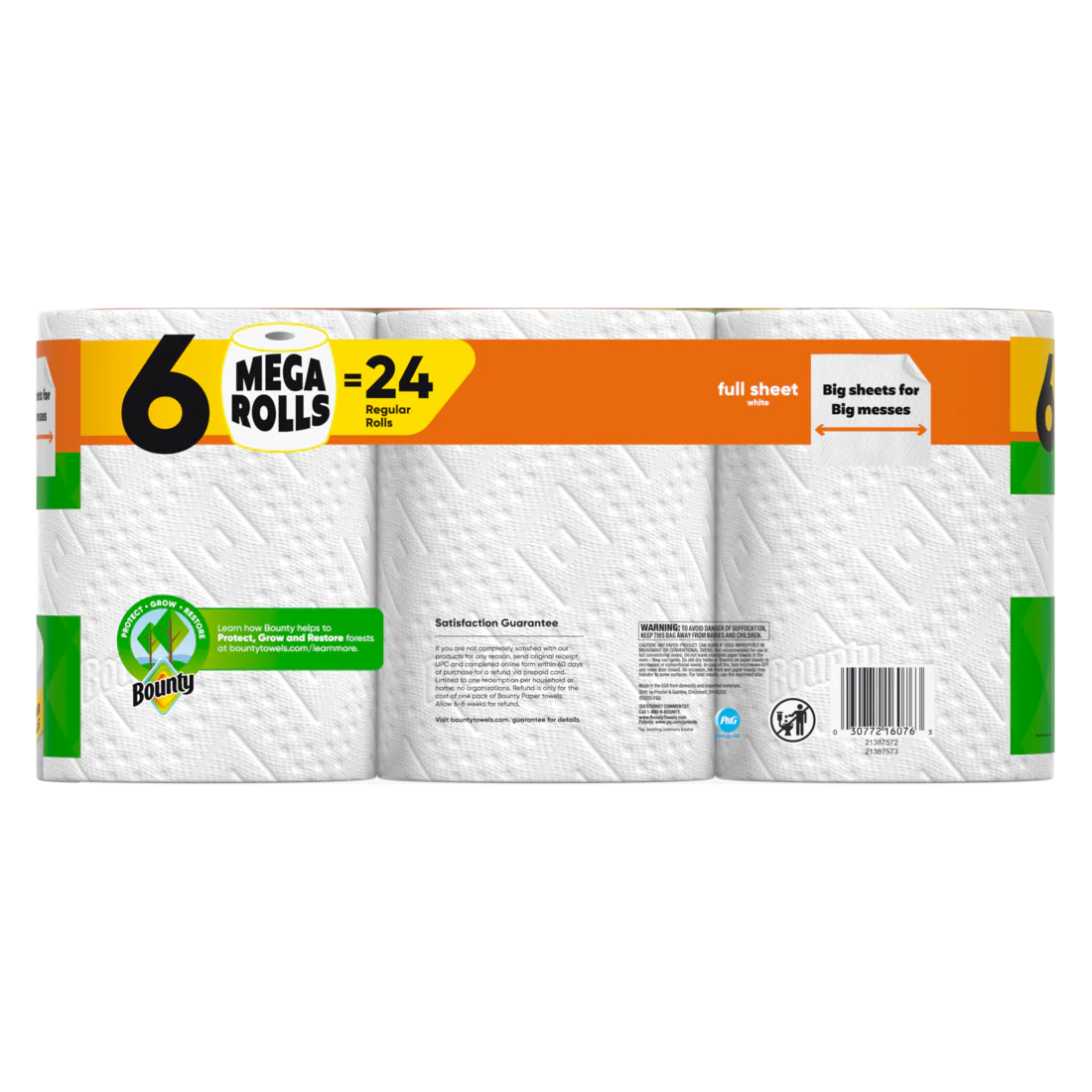 Bounty Paper Towels Full Sheet White 6 Mega Rolls 100 Sheets Per Roll - 6ct/1pk - Image 2