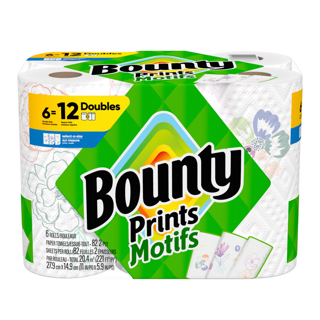 Bounty Paper Towels Select-A-Size Print 6 Double Rolls 82 Sheets Per Roll - 6ct/1pk