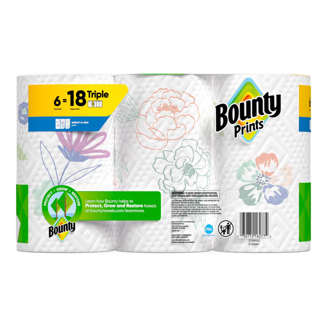 Bounty Paper Towels Select-A-Size Print 6 Triple Rolls 123 Sheets Per Roll - 6ct/1pk - Image 2