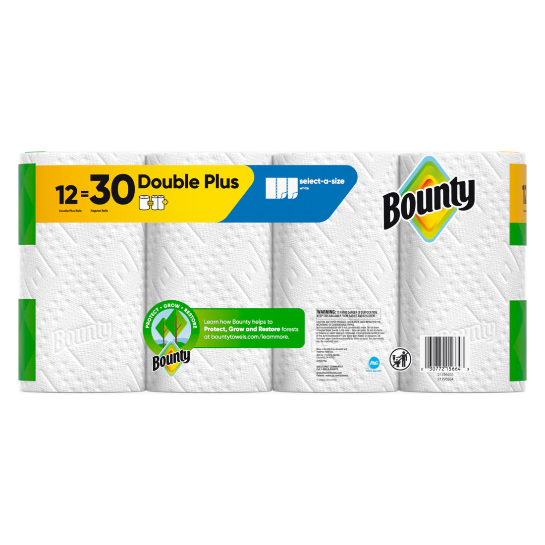 Bounty Paper Towels Select-A-Size White 12 Double Plus Rolls 103 Sheets Per Roll - 12ct/1pk - Image 2