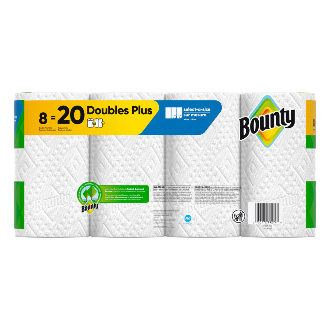 Bounty Paper Towels Select-A-Size White 8 Double Plus Rolls 103 Sheets Per Roll - 8ct/1pk - Image 2