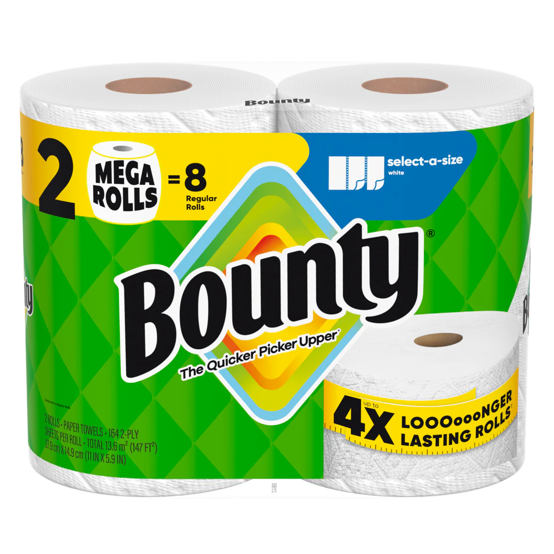 Bounty Paper Towels Select-A-Size White 2 Mega Rolls 164 Sheets Per Roll - 2ct/6pk
