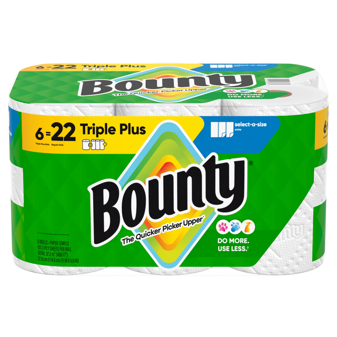 Bounty Paper Towels Select-A-Size White 6 Triple Plus Rolls 151 Sheets Per Roll - 6ct/1pk