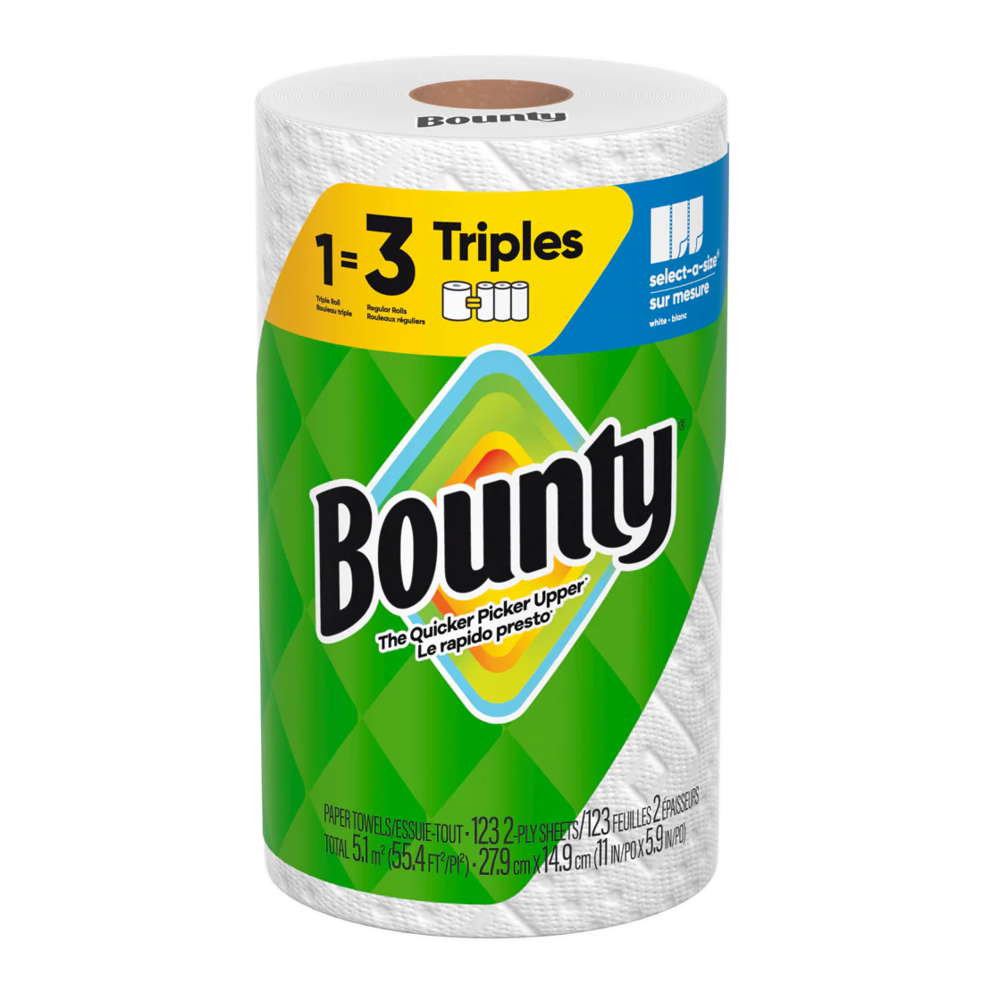 Bounty Paper Towels Select-A-Size White 1 Triple Roll 123 Sheets Per Roll - 1ct/12pk