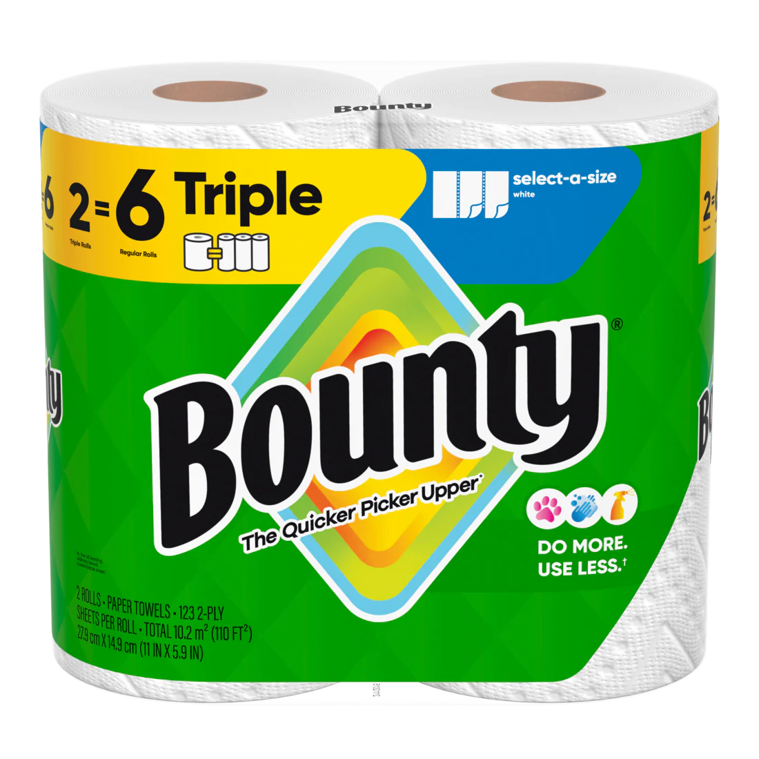 Bounty Paper Towels Select-A-Size White 2 Triple Rolls 123 Sheets Per Roll - 2ct/6pk