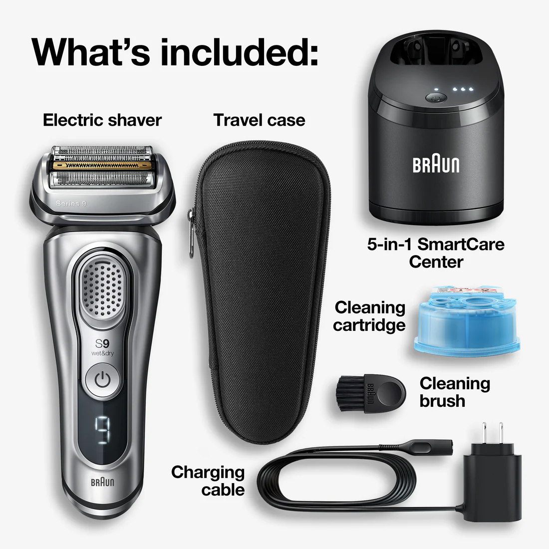 Braun Series 9 9370cc Rechargeable Wet & Dry Men's Electric Shaver with Clean & Charge Station - 1box/2pk - Image 2