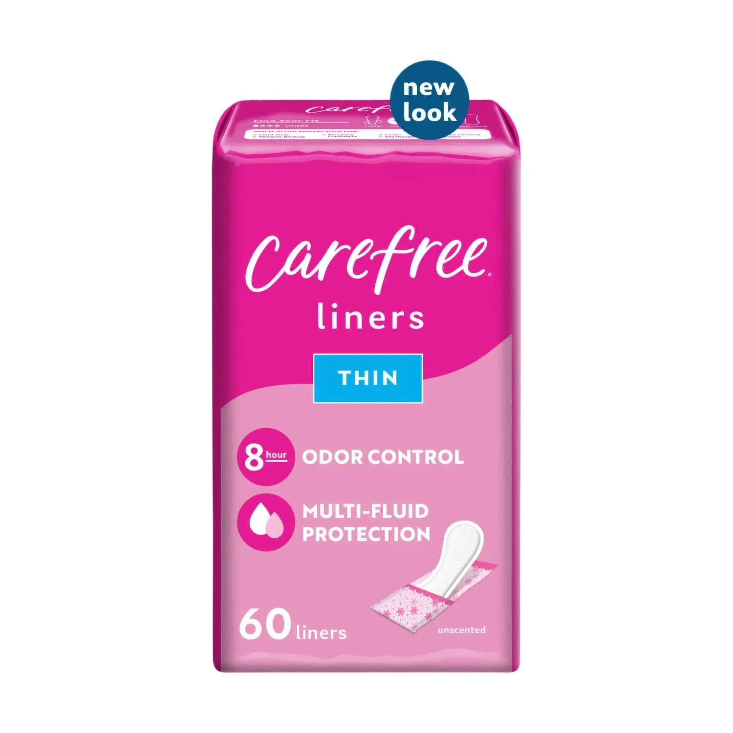 Carefree Panty Liners Thin Liners Wrapped Unscented - 60ct/8pk