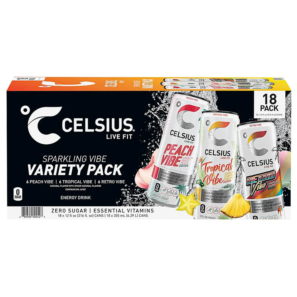 Celsius Live Fit Sparkling Vibe Variety Pack Cans - 12oz/18pk