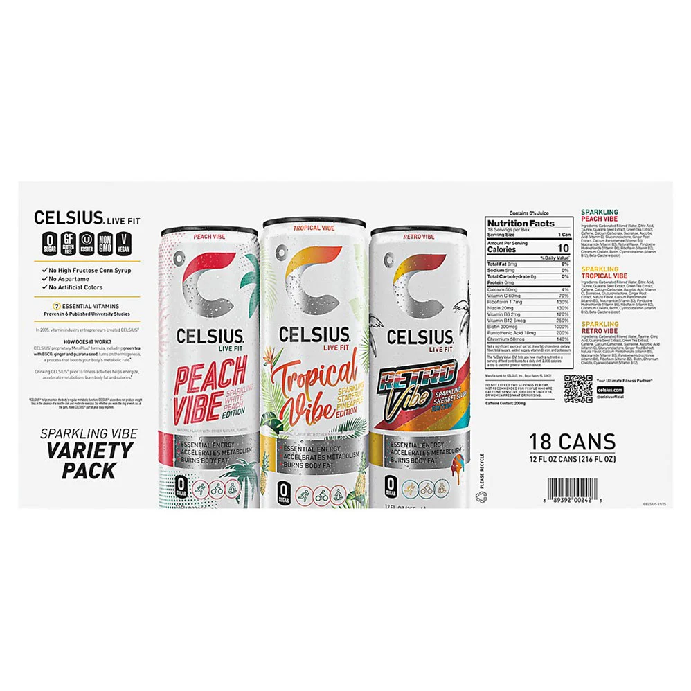 Celsius Live Fit Sparkling Vibe Variety Pack Cans - 12oz/18pk - Image 2