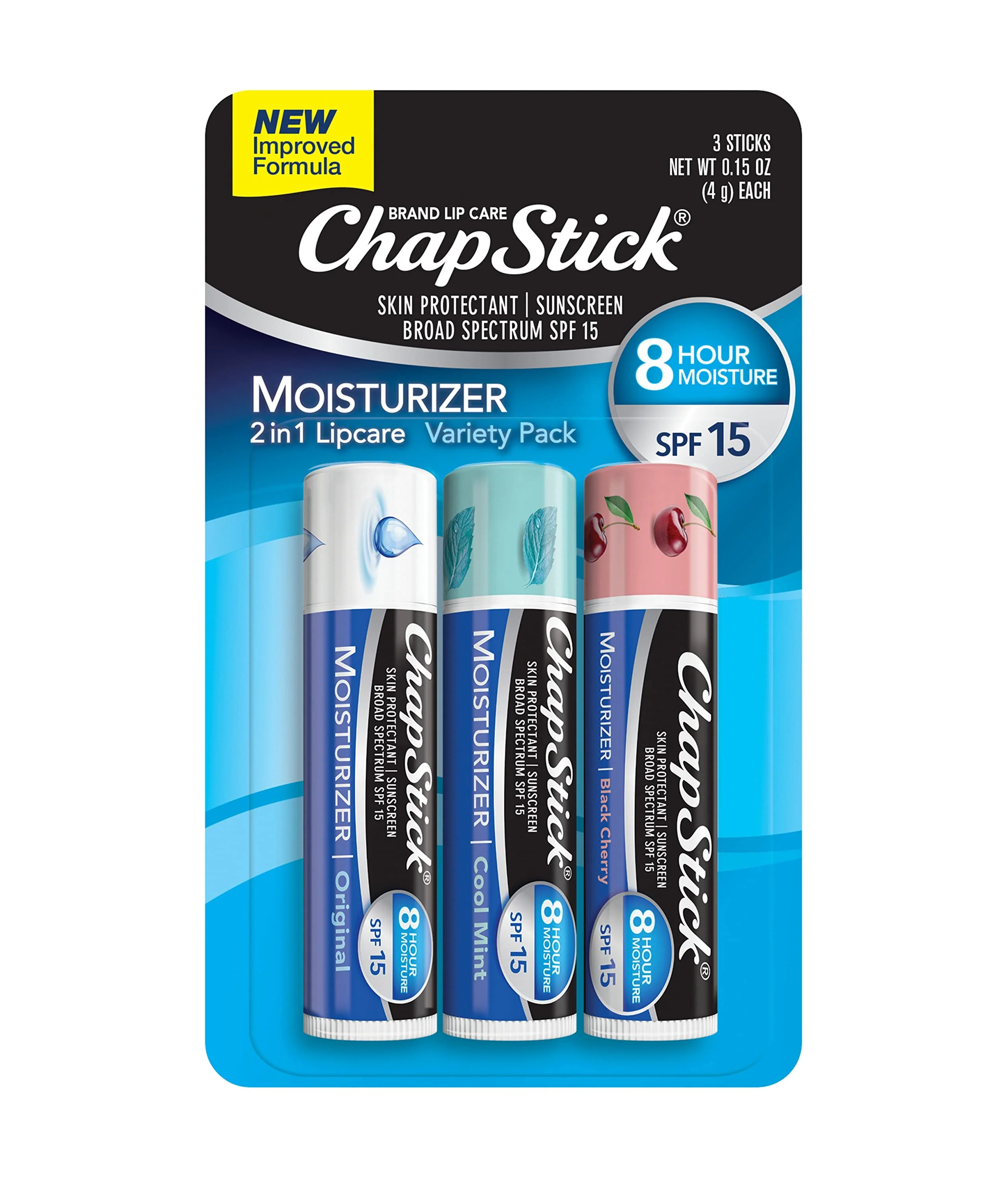 ChapStick Moisturizer Original Black Cherry & Cool Mint Lip Balm Tubes Variety Pack 3 sticks - 12ct/0.45oz/6pk