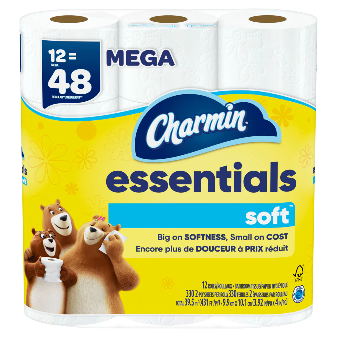 Charmin Essentials Soft Toilet Paper 12 Mega Rolls 330 Sheets Per Roll - 12ct/4pk