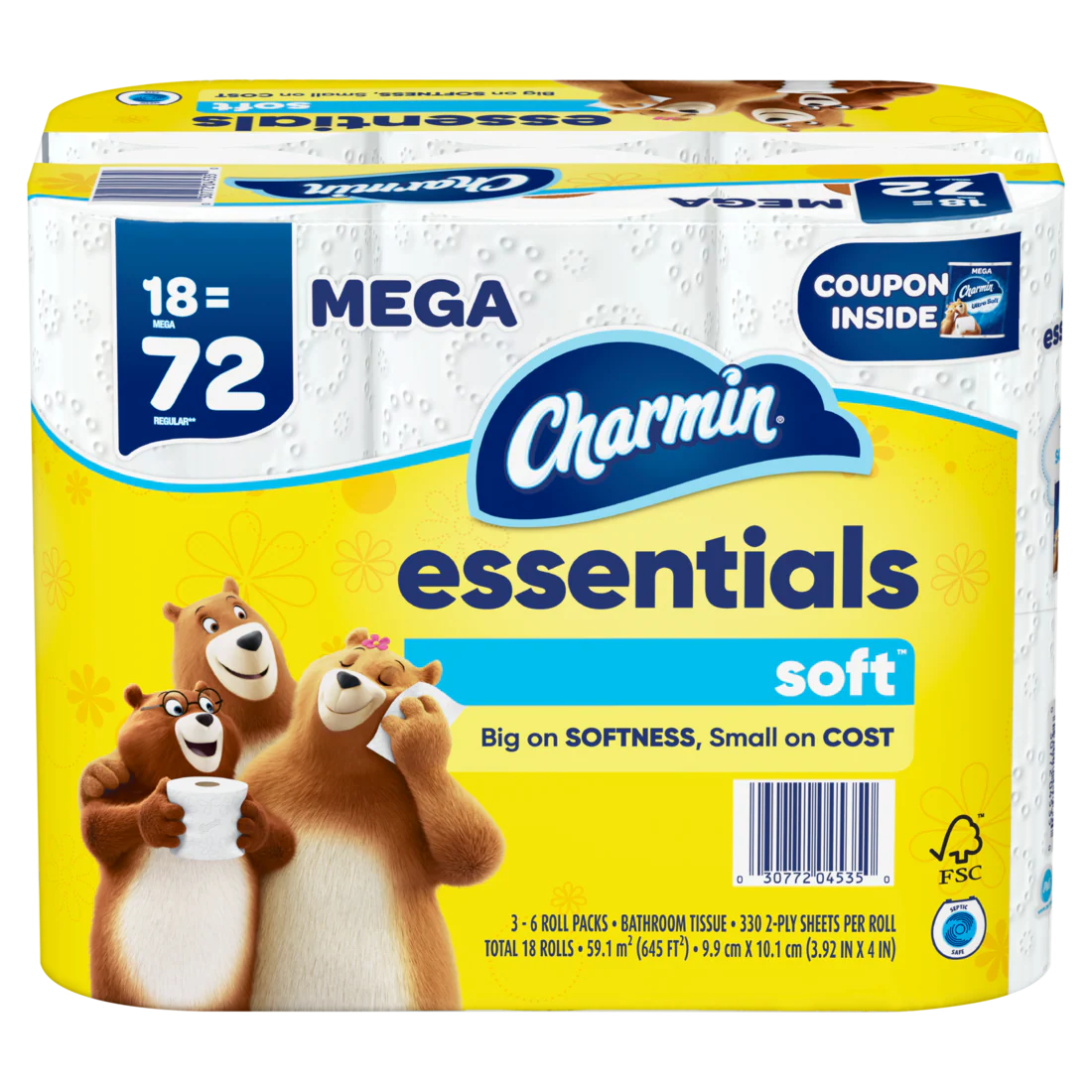 Charmin Essentials Soft Toilet Paper 18 Mega Rolls 330 Sheets Per Roll - 18ct/1pk - Image 2