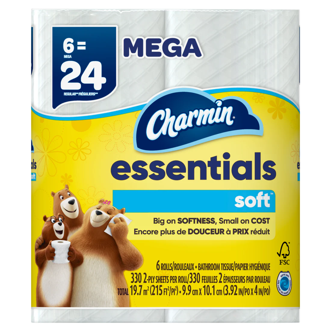 Charmin Essentials Soft Toilet Paper 6 Mega Rolls 330 Sheets Per Roll - 6ct/3pk